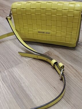 Michael Kors Yellow Jet Set Woven Leather Crossbody Bag